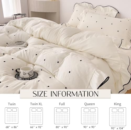 Polka Dot Duvet Cover Set 3-Piece King Size,1 Duvet Cover and 2 Pillowcases,Ruffles Brushed Washed for Softness Bedding Set for All Seasons,Cute Coquette Comforter Covers 104"×90”