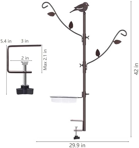 YINGYM Deck Bird Feeder Pole with Bird Bath, Two Adjustable Branches