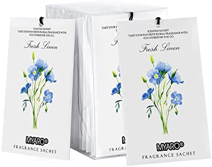 MYARO 12 Pack Fresh Linen Scented Sachets, Closet Deodorizer Car Freshener