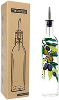 17oz Hand Painted Glass Olive Oil Bottle Dispenser - 500ml Green Oil & Vinegar Cruet with Pourers - Olive Oil Carafe Decanter for Kitchen (olive2)