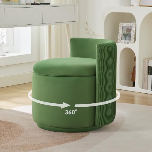 Large Velvet Vanity Chair, 360° Swivel Makeup Chair with Storage, Green