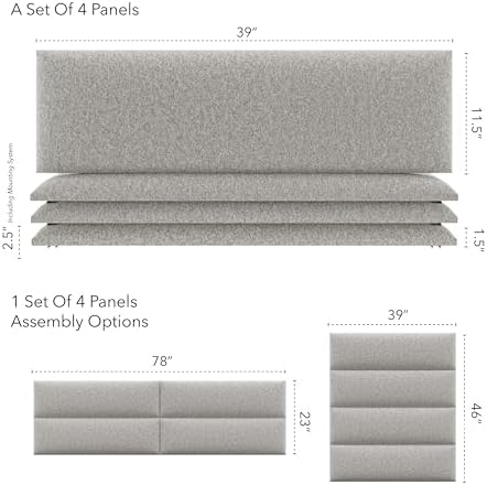 Vänt Wall Mounted Headboard Panels, King/Twin, Faux Merino Wool Grey