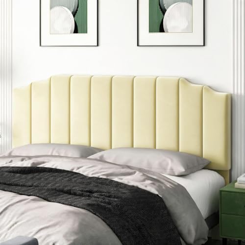 Befurtori King Size Headboard Only, Linen Wall Mount Headboard Pale Yellow