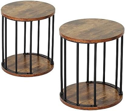 HDANI Wooden Stool Set of 2 for Adults,300lbs Load Capacity Garden Round Wood Stool,Non-Slip Small Step Stool for Plant Stand,Kitchen,Bathroom and Bedroom,Brown
