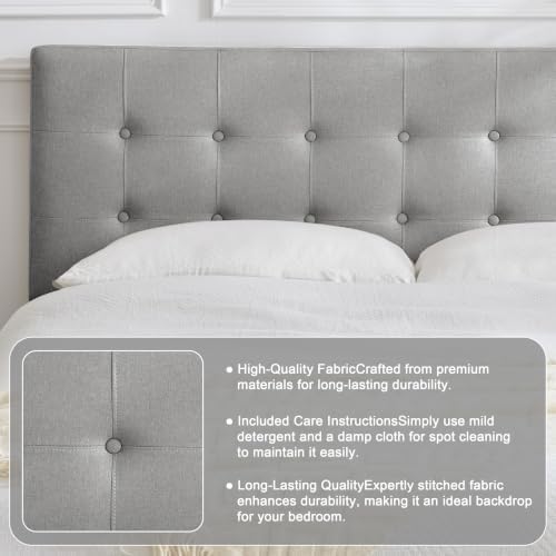 Linen Tufted Headboard Queen Size, Solid Wood Queen Headboard Only, Grey