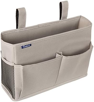 Surblue Bedside Caddy Hanging Bed Organizer Storage Bag Pocket for Bunk and Hospital Beds, College Dorm Rooms Baby Bed Rails,Camp 4 Pockets and 2 Hooks (Gray)