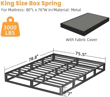 7 Inch King Metal Box Spring with Round Corners, 3000 LBS Heavy Duty