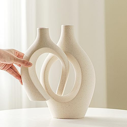 Lvases Snuggle Hollow Ceramic Vase of 2, Boho Nordic Modern Home Decor Vase
