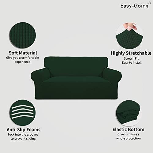 Easy-Going Stretch Oversized Loveseat Couch Covers Washable Dark Green
