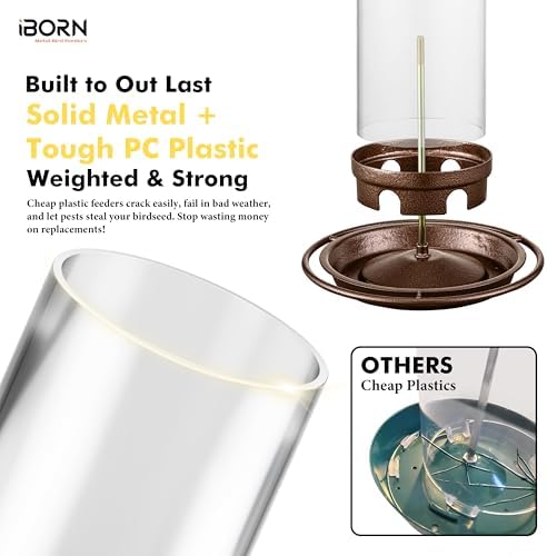 iBorn Bird Feeder for Outside Hanging,Bird Seed for Outside Wild Bird Feeders for Garden Yard Outdoor Decoration,Round Roof Design Coffee