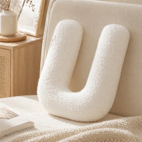 Letter Plush Pillow, Letter Hugging Throw Pillows, Decorative Initial Letter Shaped Throw Pillows for Bed Couch, Letter Pillows English Alphabet A to Z for Sofa Bedroom Living Room Decor (U)