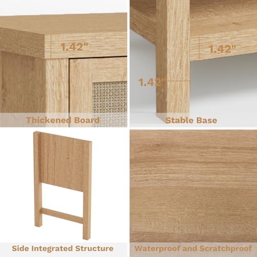 Eclatara Large Rattan Night Stand Set of 2: Boho Nightstand with Drawers and Storage Shelf, Natural Oak Bedside Table End Table Side Table for Bedroom(Natural Oak,2 Pieces)