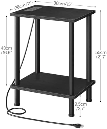 HOOBRO Side Table with Charging Station, Set of 2 End Tables with USB Port and Outlets, Nightstand with 2-Layer Storage Shelves for Small Spaces, Living Room, Bedroom, Black BK09UBZP201