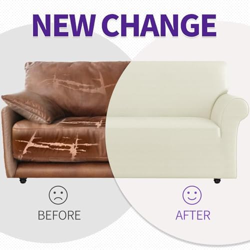 ZNSAYOTX Couch Covers for 3 or 4 Cushion Couch High Stretchy Spandex Pet Friendly Sofa Slipcover 1 Piece Non Slip Couch Covers Extra Large Furniture Protector (Light Beige, XL Sofa)