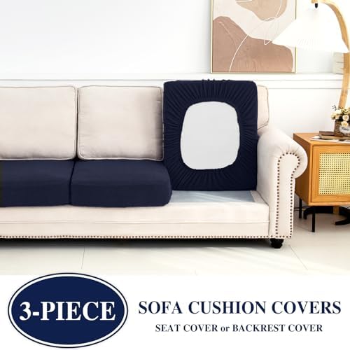 LA MEACK Couch Cushion Covers Seat Cushion Cover Stretch Couch Cover Separate Sectional Sofa Slipcovers Furniture Protector(3 Pieces for Seat or Sofa Backrest, Navy)