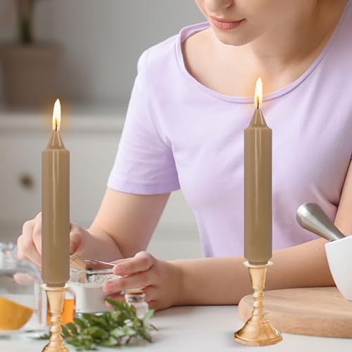 NJAO HOO Brown Short Taper Candle 7 Inch Candlesticks Unscented Dripless Tapered Candle Set for Home Decor Wedding Party Dinner Candles, 4 Pack