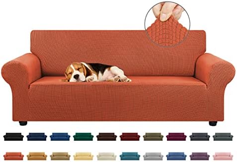 KEKUOU Stretch Couch Covers for Sofa, 3 Cushion Slipcover,Pureed Pumpkin