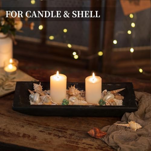 Hanobe Wood Decorative Bowl for Coffee Table Entryway Decor, Rustic Black