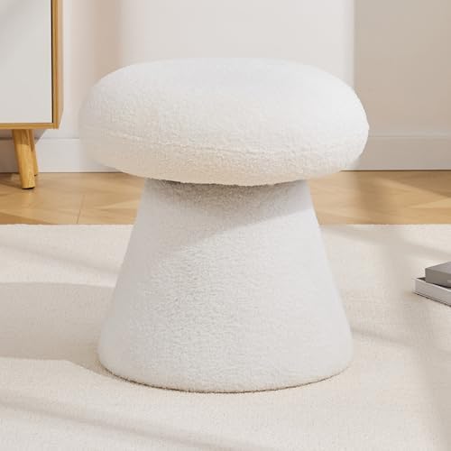 Cute Mushroom Ottoman Stool, Teddy Fleece 360° Swivel Vanity Stool