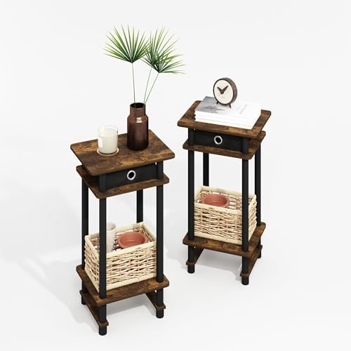 Furinno Modern Toolless 3-Tier Compact Side Table Set of 2, Amber Oak