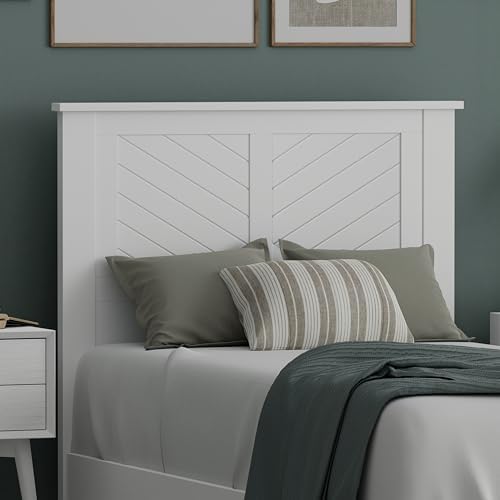 ComfIQ Serene Wood Panel Headboard with Chevron Scoring, Twin, White