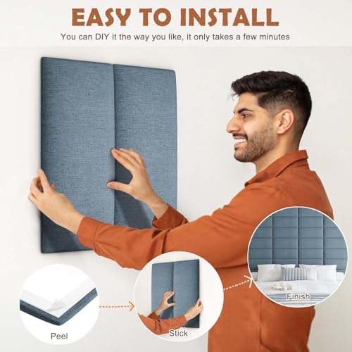 IFNOW Wall Mounted Headboard, Peel and Stick Panels, Dusty Blue, Queen