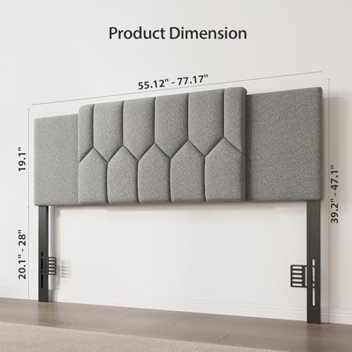 Upholstered Headboard Full/Queen/King Size，Adjustable Height & Width, Grey