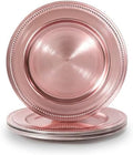 13" Vintage Charger Plates, Beaded Chargers for Dinner Plates Set of 6, Charger Plates Bulk Wedding, Rose Gold