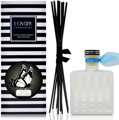 Reed Diffuser Set, Aloe & Soft Linen Scented Oil Diffuser with Sticks, Home Fragrance Accessories for Bathroom Shelf Decor, Aroma Diffusers for Home or Office Desk, USA Made