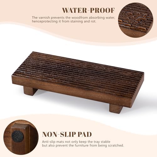 Bathroom Sink Tray Wood Riser Display Kitchen Decor Soap Holder, Walnut