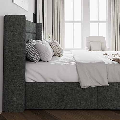 SHA CERLIN Full Size Lift Up Hydraulic Storage Bed Frame Dark Grey
