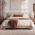 Allewie Queen Size Upholstered Bed Frame Adjustable Headboard, Beige