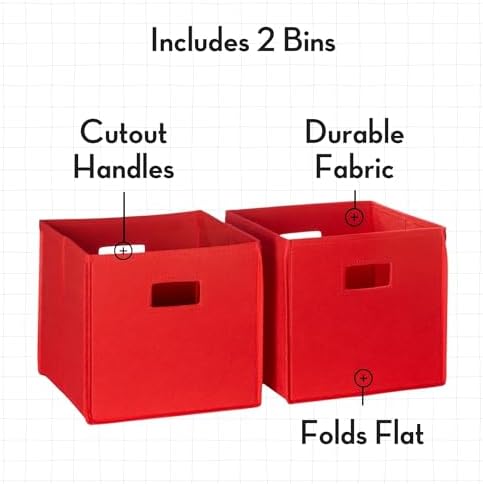 Kids Bookrack with Three Cubbies and 2 Red Bins