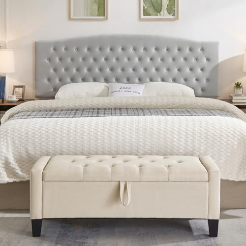 24KF Upholstered Tufted Button Velvet Wall Mounted Headboard,Comfortable Fashional Headboard King/CA King Size, 6058-K-Gray