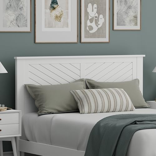 ComfIQ Serene Wood Panel Headboard with Chevron Scoring, Queen, White