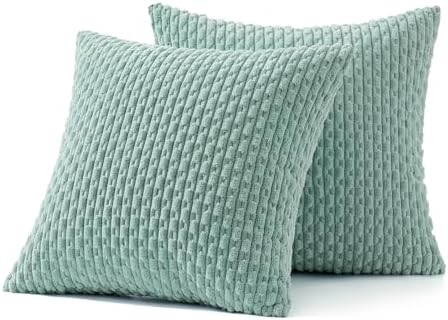 MIULEE Decorative Throw Pillow Covers 18x18 Turquoise Textured Corduroy