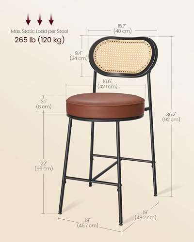 VASAGLE Bar Stools Set of 4, 25.1-Inch Counter Height, PE Rattan Back