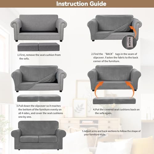 WEERRW Velvet Stretch 3 Pieces Couch Cover for Sofa Washable, Light Grey