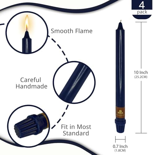 NJAO HOO Indigo Candlesticks 10 Inch Handmade Dripless Taper Candles Unscented Colored Candle Set, Pack of 4 - Up to 9-11 Hours Burn