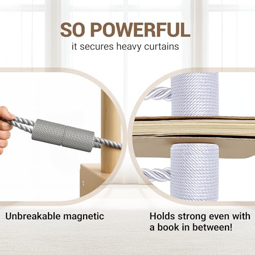 Hion Magnetic Curtain Tiebacks Grey 2pcs, Curtain Tiebacks Buckles Holdbacks Holders Hooks Clip for Home Bedroom Office Decorative Curtain