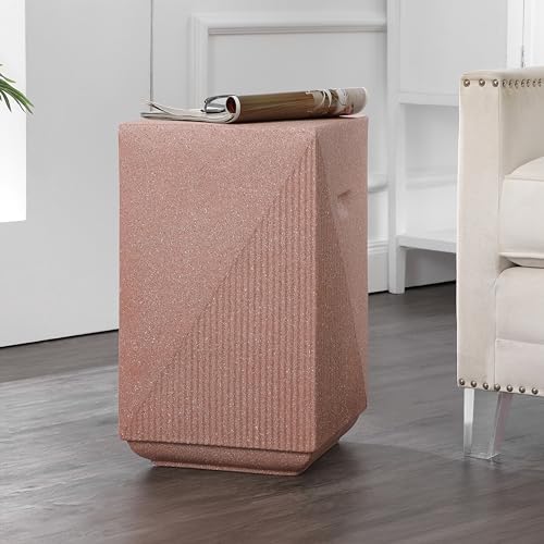 JONATHAN Y Adrian Outdoor Side Table Stool Polyresin 21", Pink Terrazzo