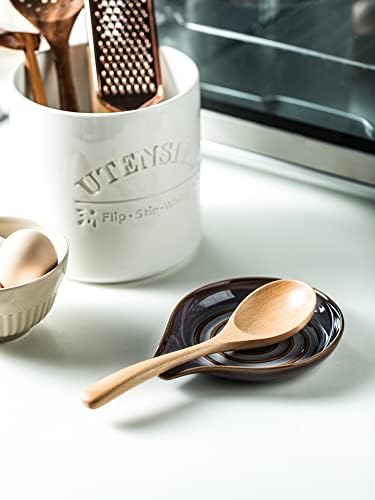 Spoon Rest, Ceramic Spoon Holder with Deep Drip Tray for Stove Top