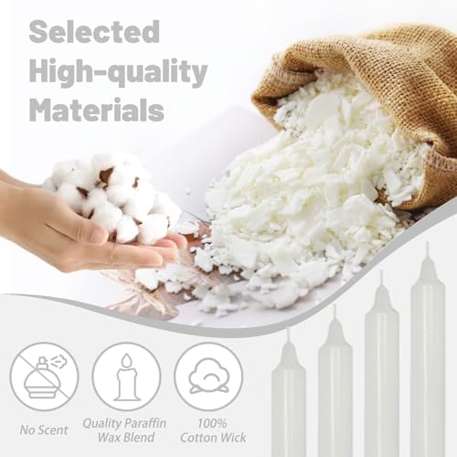 NJAO HOO White Candlesticks 10 Inch Handmade Dripless Taper Candles Unscented Colored Candle Set - Up to 9-11 Hours Burn, Pack of 4
