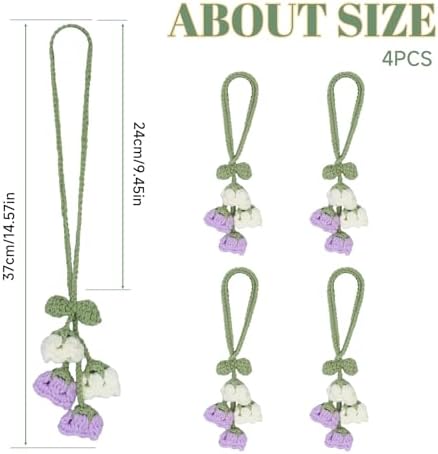 Flower Curtain Tiebacks, 4pcs Lily-of-The-Valley Curtains Holdbacks, Cute Curtain Holdbacks - No Drill Rope Holder, Drape Knitting Handmade for Nursery&Children's Room Decor (Purple/White)