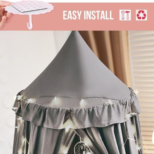 Kertnic Decor Princess Canopy for Girls Bed, Soft Smooth Playing Tent Canopy Room Decoration Castle, Dreamy Mosquito Net Bedding, Reading Nook Canopies in Home (Gray)
