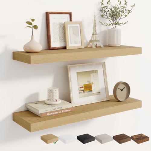 Dreamland 30 Inches Wall Mounted Wood Floating Shelves, Oak, 2 Pack