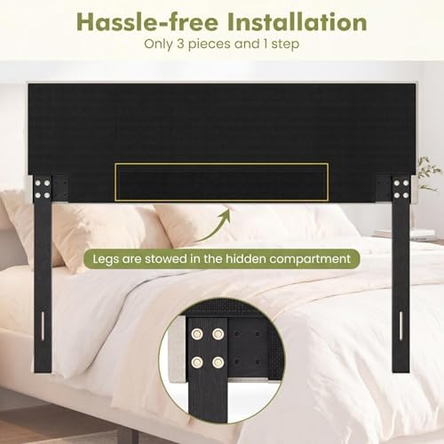 GIANTEX Linen Upholstered Headboard, Queen/Full Size Button Tufted Linen Fabric Head Board with Wood Support Legs, Attach Frame, Width Adjustable Modern Bed Headboard Only (Beige)