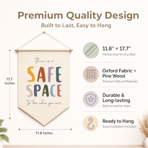 Classroom Decor, Classroom Signs Wall Art, Safe Space Wall Hanging Banner for School Counselor Office, Calm Corner and Mental Health Decor for Classrooms, Therapist and Social Worker Offices