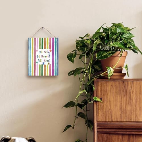 FUGWN Colorful Classroom Inspirational Hanging Wooden Signs 8x10, Be Silly Honest Kind Motivational Positive Affirmations Wall Decor Wood Plaque Hanging Decorations for Kids Room Bedroom Door Decor