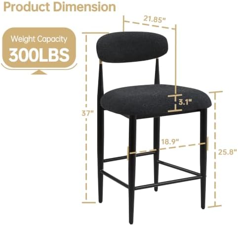 Morden Fort Counter Height Bar Stools Set of 4 with Backs, Black Boucle